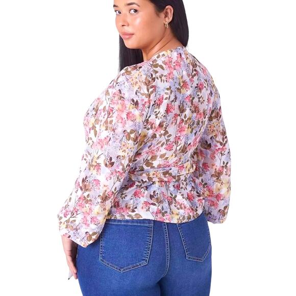 Lane Bryant Floral Semi Sheer Pastel Garden Spring Wrap Floral Blouse Wrap 18 - Picture 3 of 11